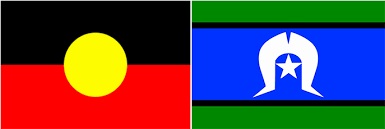 Two flags side by side, one with horizontal stripes and a circle, the other with a star in a wreath on a striped background.